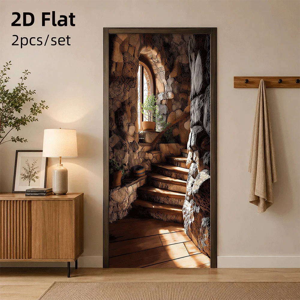 1 piece of retro stone staircase door sticker creates a fairy tale cottage atmosphere 2D plan