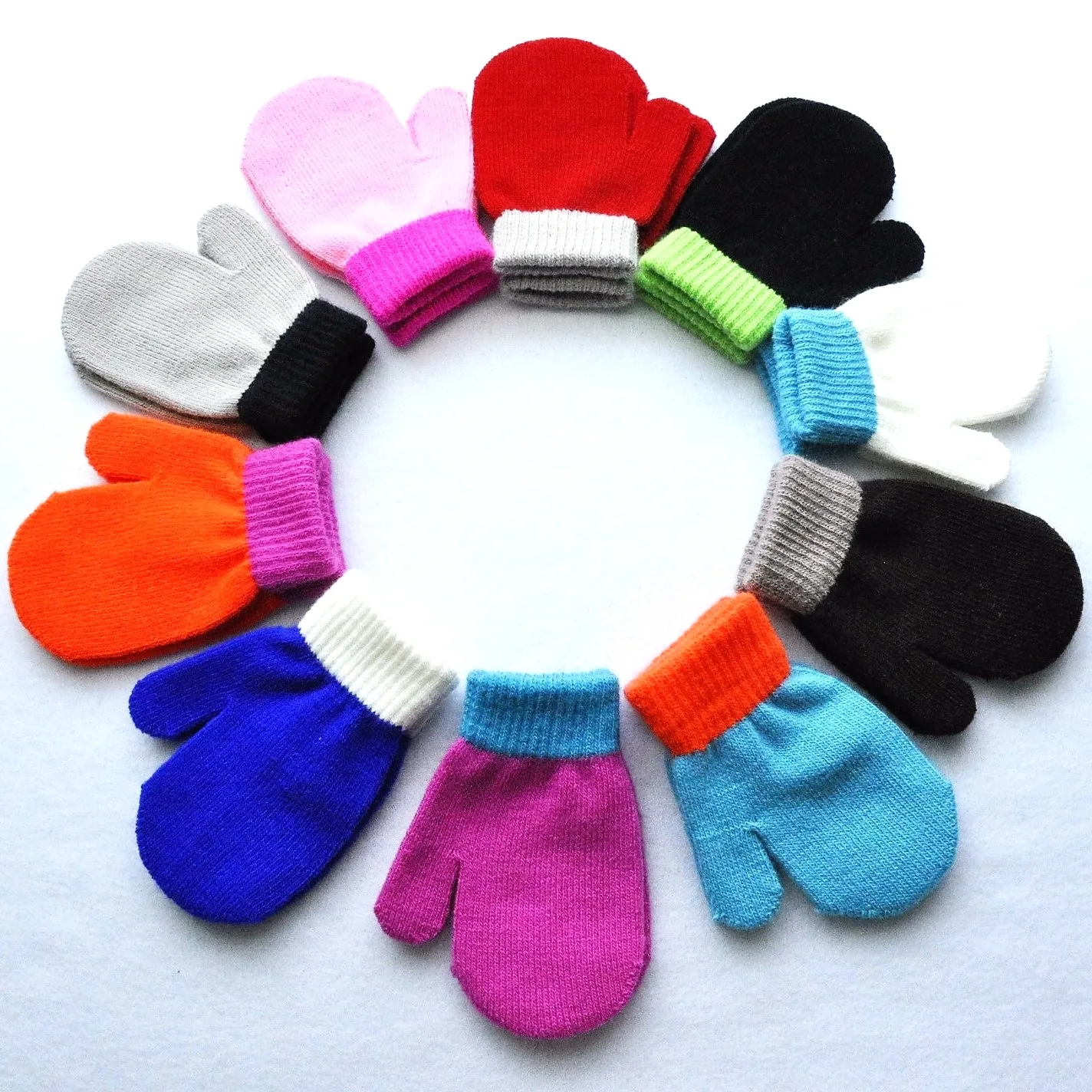 Baby Gloves For 1-4Y Children Winter Warm Patchwork Knitted Mittens Kindergarten Student Full Finger Gloves Knitting Kids Gloves