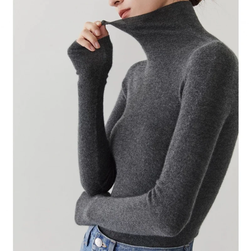 

[В наличии] Тонкий кашемировый трикотаж на 60 шт., утолщенный, 48 шт., бесшовный, с высоким воротом, базовый трикотаж для женщин