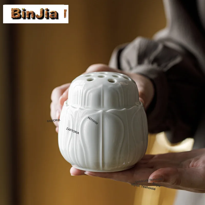 BAEJORIA Apricot White Glaze Fortune Lotus Incense Holder Mist Smoking Steamers Incense Burners Aromatherapy Censer Teaware Gift