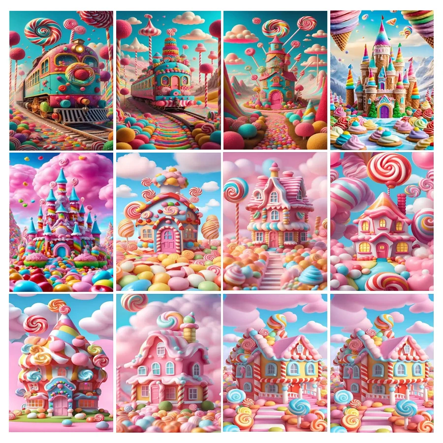 Colorful Rainbow Candy House Full 5D DIY Diamond Painting Lolly Balloon Castle Handmade Resin Rhinestones Cross Stitch Art G552