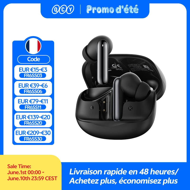 QCY Melobuds N50 ANC Écouteurs sans fil Bluetooth 5.4 Suppression active du bruit 6 micros Écouteurs Clear Call Connexion multipoint