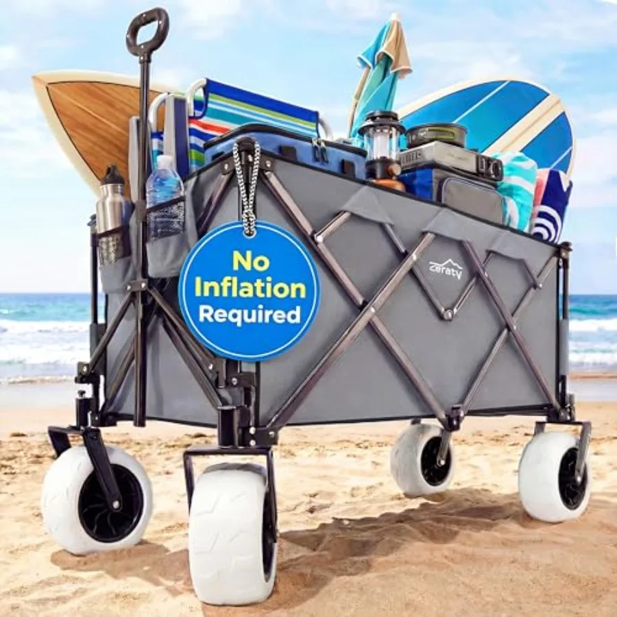 

Beach Wagon for Sand with Big 9 Solid Tires, Heavy Duty All Terrain Foldable Cart, 300L Capacity 330 LBS Load, Grey