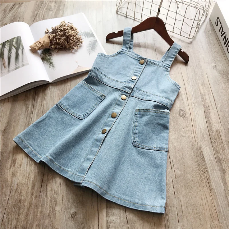 

Children's Clothing Wholesale Girls' Skirts Denim Washed Suspender Dresses21Spring and Summer New Styles3-8Years Old