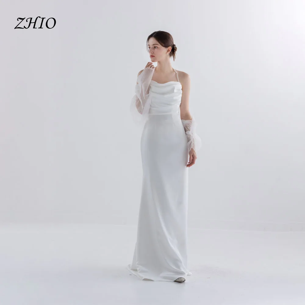 

ZHIO Elegant Halter Ivory Wedding Dress Korea Photo Shoot Detachable Sleeves Backless Mermaid Prom Gown Floor Length Customized