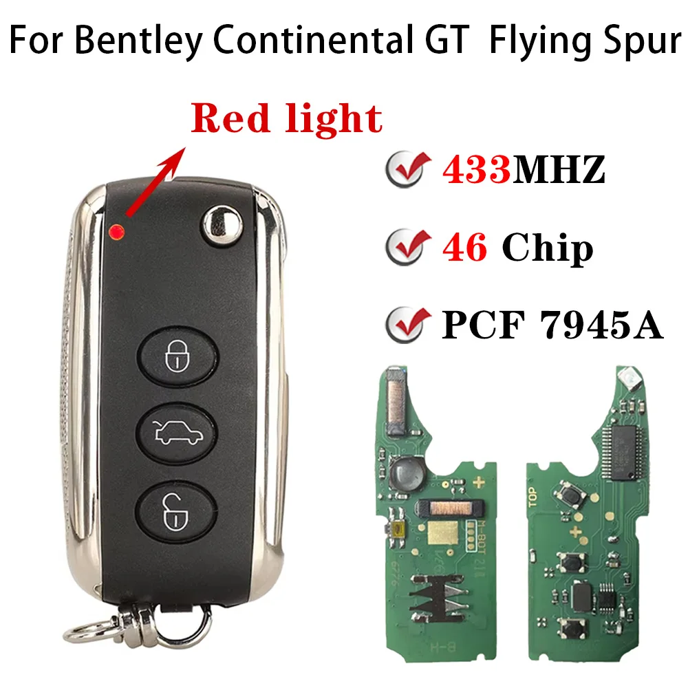 For Bentley Continental GT Flying Spur 433MHz 46 Chip BCM2 66CEA8E6 Keyless Flip Smart Car Key