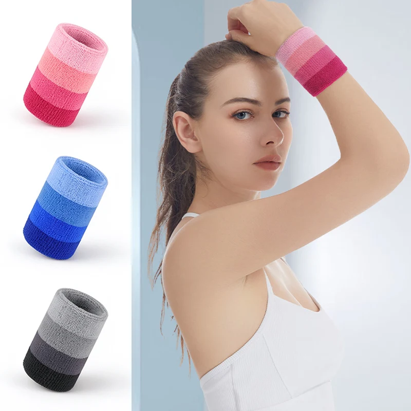 Sports Wrist Sweatband Gradient Terry Cloth Wristband Sweat Absorbing for Gym Basketball Tennis Running Unisex