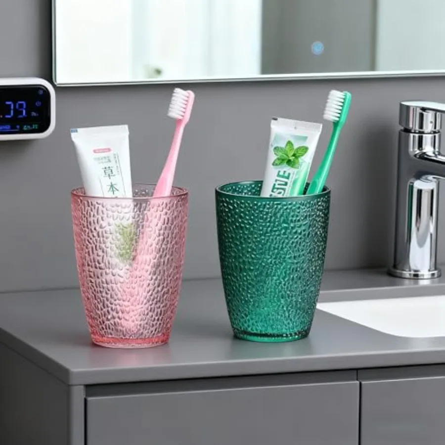 12oz Plastic Tumblers Set of 2, Reusable and Shatterproof Drinking Glasses for Daily Toothbrushing and Bathroom Use
