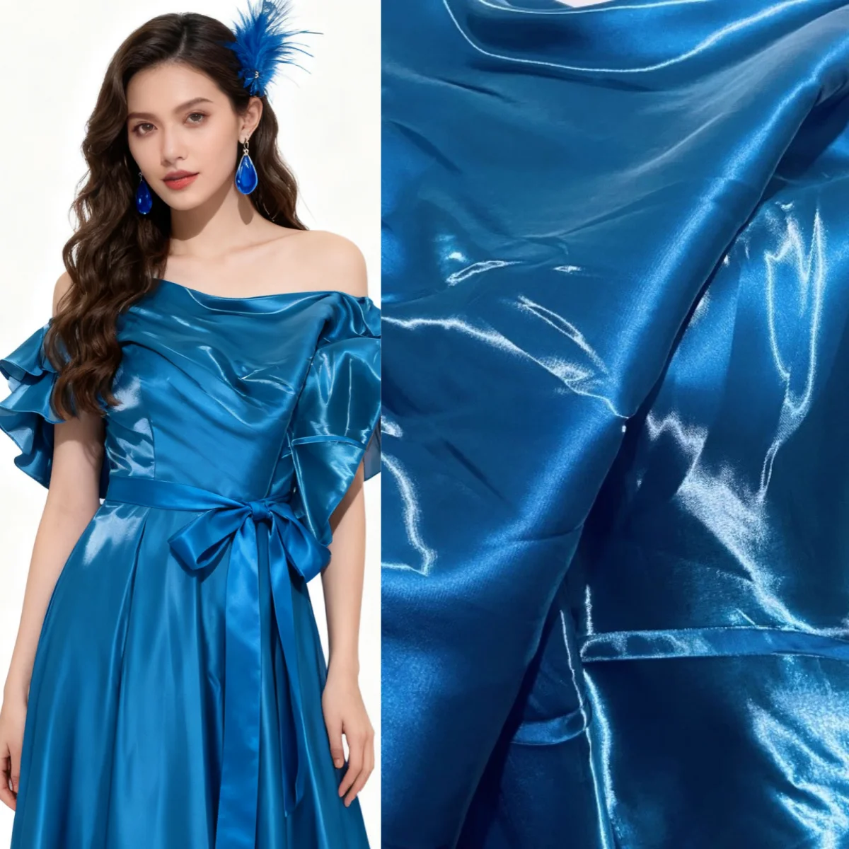 

Легкая атласная ткань с синей водой Ze, металлическая жидкая атласная ткань, платья, костюмы, дизайнерские материалы для одежды, материалы ручной работы своими руками