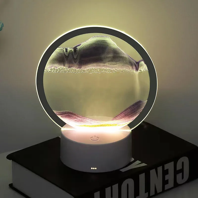 Desktop quicksand painting ornaments dynamic hourglass lamp, 3d nightlight creative decompression table lamp bedroom bedside.