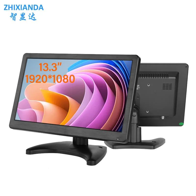 ZHIXIANDA 13.3 inch 1920x1080 LCD Screen Display Plastic Shell Desktop Monitor for Car CCTV Computer