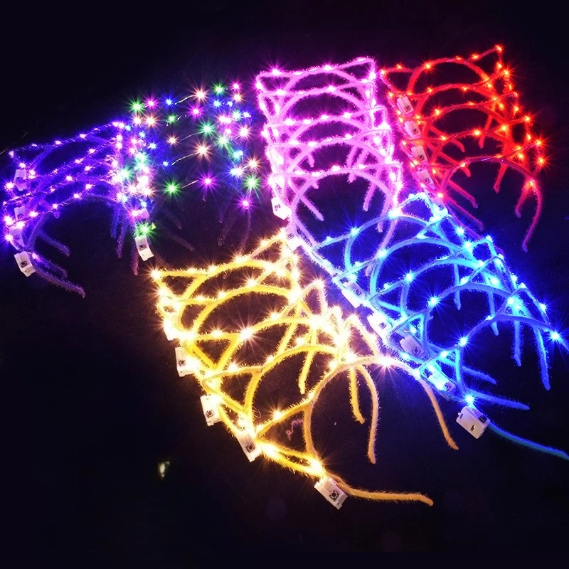 20 LED-Perlen, goldenes Leuchtendes Katzen- und Hasenohren-Stirnband, blinkender, leuchtender Haarreif, Konzert-Jubel-Kopfbedeckung, Karnevalsparty – Detail 1