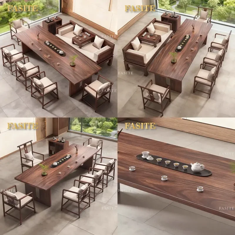 For Solid Wood Walnut Arhat Bed Tea Table Set Song Aesthetics Low Profile Coffee Desk for Office Tea House Home Living Room