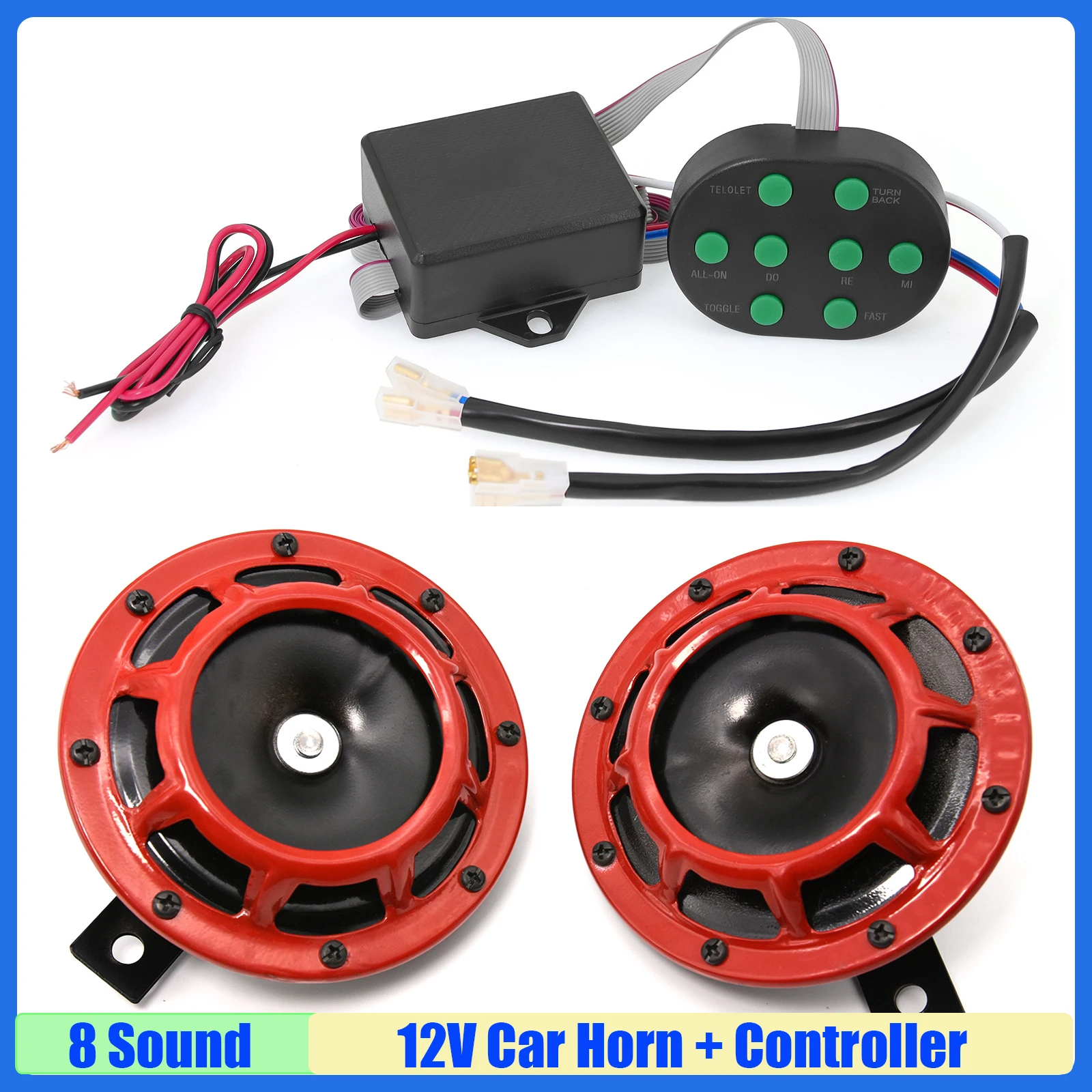Controlador de bocina electrónica Musical de 8 sonido + bocina de coche, bocina redonda de 12V, Monitor regulador de sonido fuerte, controlador de bocina de coche personalizado