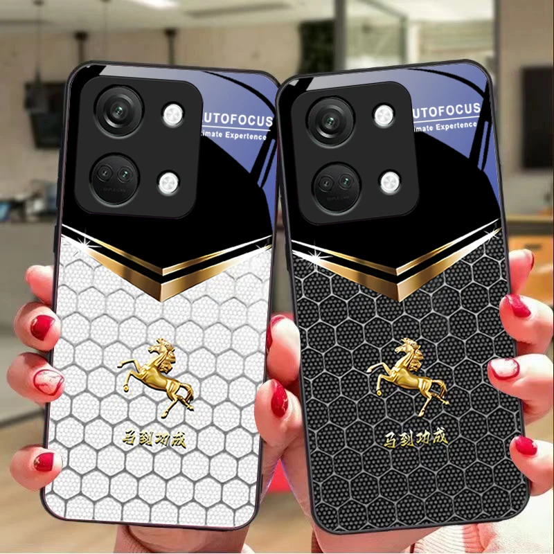 

Honeycomb Horse For OnePlus Nord 3 5 6T 7 Pro 8 12 10T Reno8 Lite 5G 10R Nord N30 Hard Shell Tempered Glass Phone Case Black