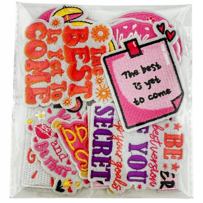 Pink English Letters Words Writing Heart Iron-on Sew Embroidery Badge Patches DIY T-shirt Hat Backpack Clothing Applique Sticker