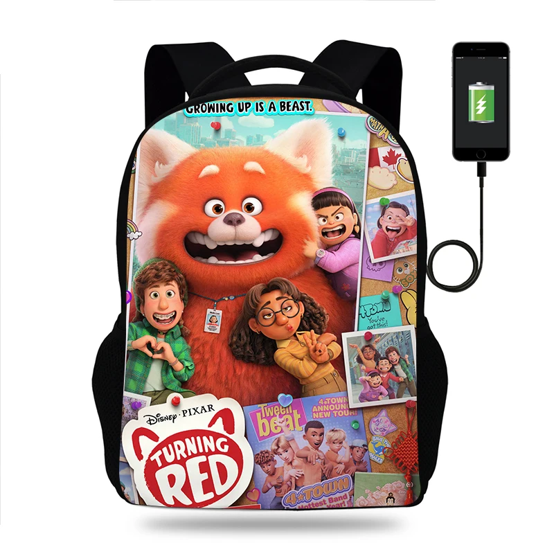 

Disney Turning Red Backpack Boys Girls School Bag Teenager Book Bags Men Women Rucksack USB Travel Knapsack Mochila