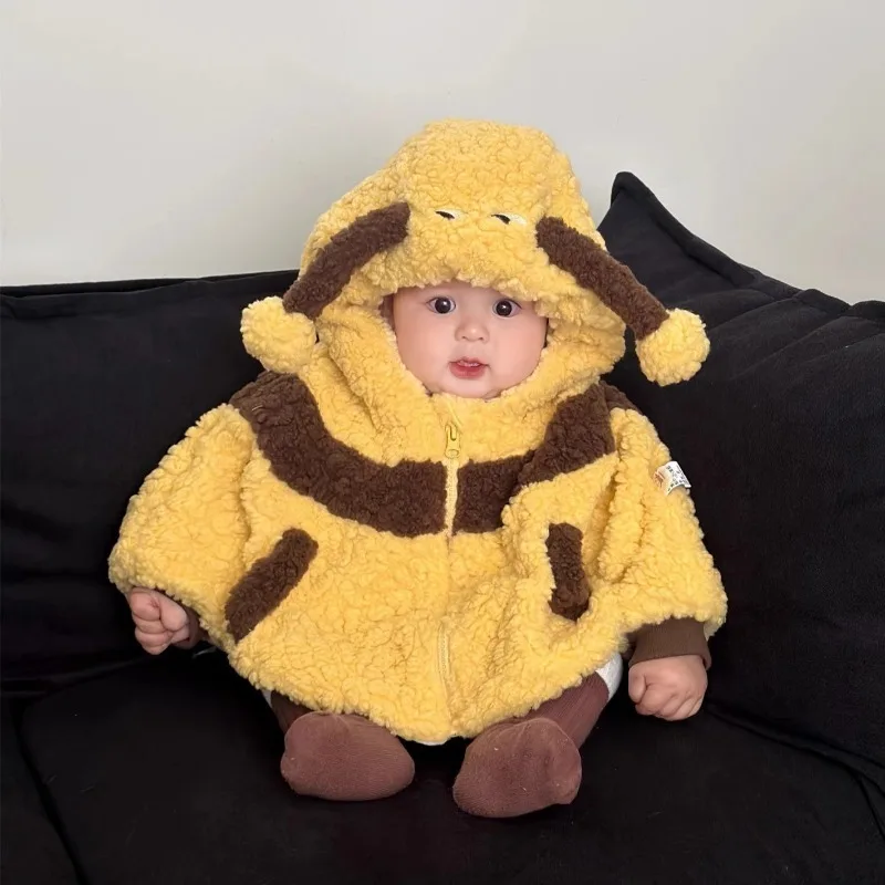 赤ちゃん女の子男の子蜂コスプレ衣装黄色のマントかわいいショール防風フード付きケープ冬秋クリスマスパーティー衣装