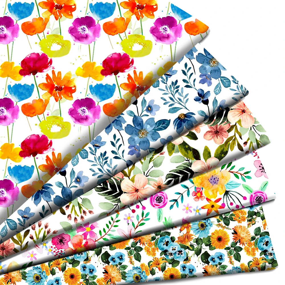 Blossom Flowers Florals Printed Polyester Pure Cotton Material By the Meter Patchwork Tissue Sewing Quilting Fabrics Needlework