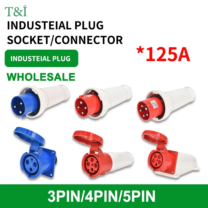 

Waterproof Industrial Plug3/4 /5 Pin dustproof socket IP67 Male and Female 125A Mounted industrial socket 380V 415V