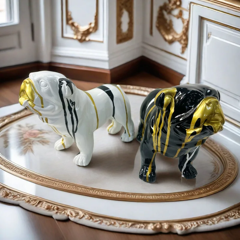 

Colored Dog Cartoon Bulldog Simulated Animal Sculpture Resin Ornaments Decorative Figurines Home Decoration Accessories