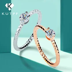 Simplism Anello con diamante Moissanite da 4 mm S925 Argento sterling placcato oro rosa Fede nuziale Anelli di fidanzamento per le donne KUTPF