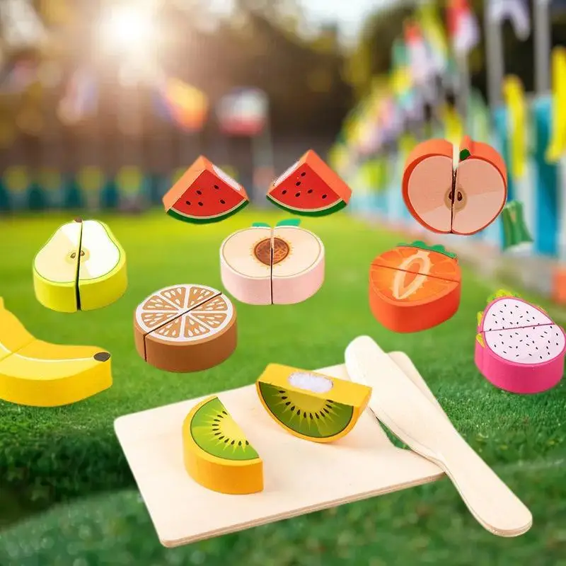 Pretend Wooden Kitchen Playset - Simulated Cutting Fruit, Velcro Toy Set, Perfect for Montessori Educational Toys for Children