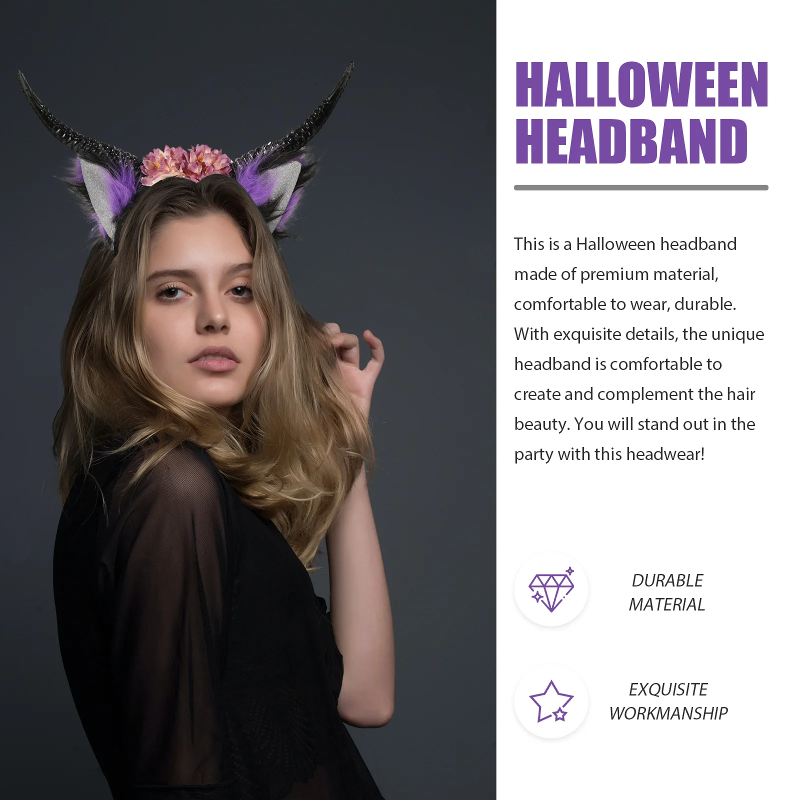 

Horn Headband Lightweight Comfortable For Halloween Party Cosplay Stage Performance Devil Hair Hoops Accessory