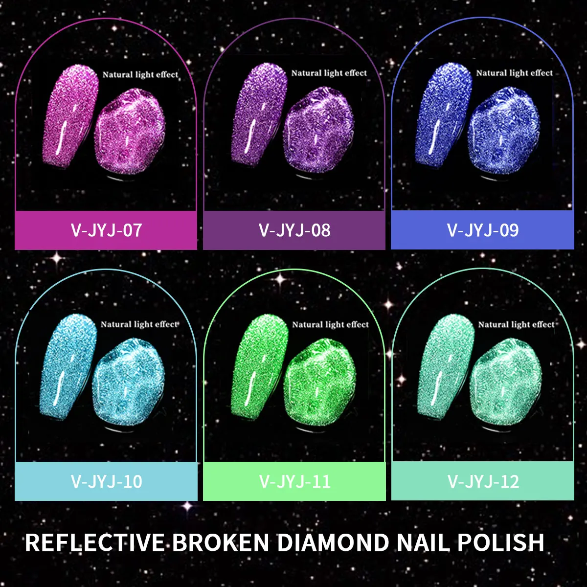 Upscale Boutique 6 Colors Fluorescent Broken Diamond Glitter Gel Nail Polish Soak Off UV Cured Luminous Shiny Flake Nail Lacquer No Bubble Streak Free Healthy Low Odor Nail Gel Kit For Professional Nail Studio & DIY Home Nail Art