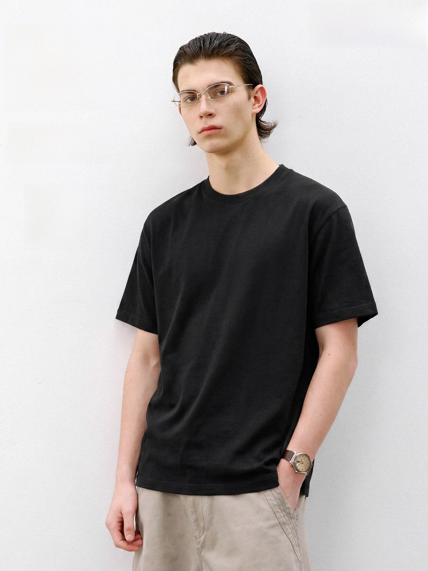 714street Summer Men's round Neck Short Sleeve T-Shirt Cashmere Blend Black Rylee Fashion Breathable Standard Fit Commute Ready