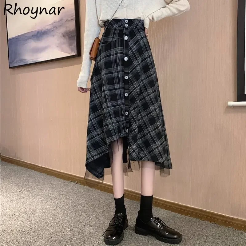 

S-4XL High Waisted Skirts Women Plaid Irregular Vintage Classical Baggy Elegant All-match Korean Style Clothing Fashion Harajuku