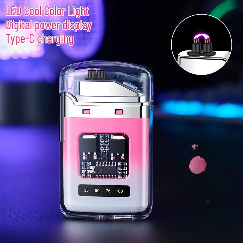 

2025 New Creative Transparent Shell Electronic Pulse Lighter Portable Double Arc Windproof Men's Electric Cigarette Gift
