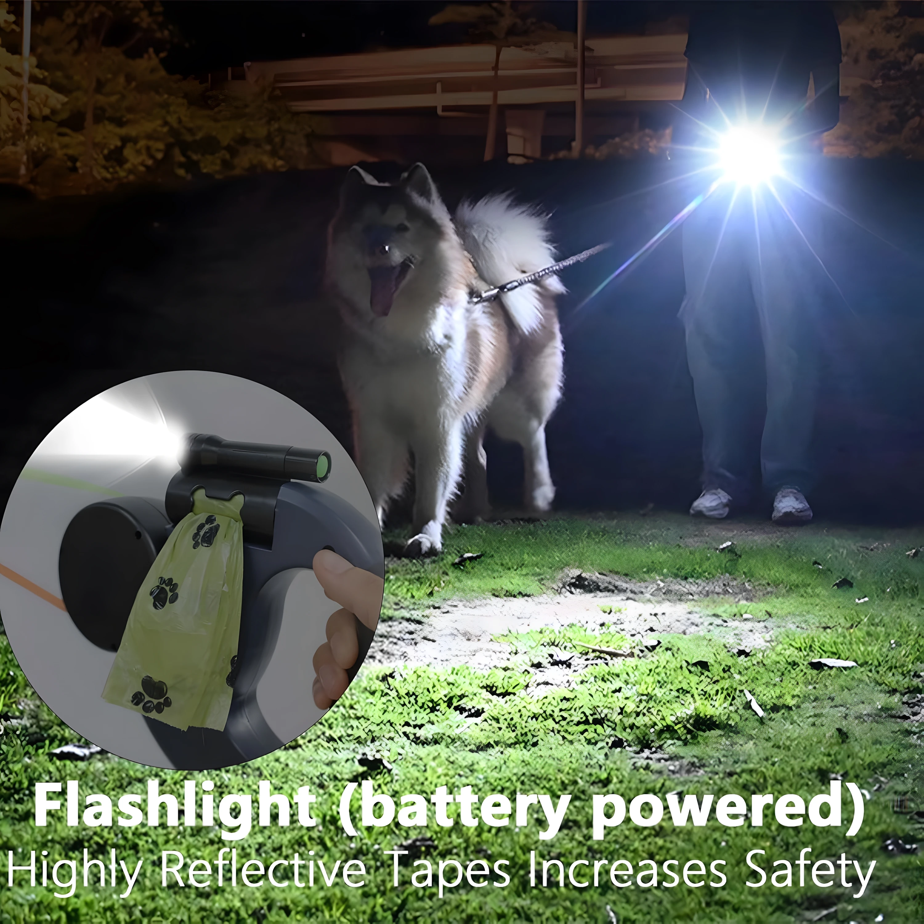 2 in 1 LED Light Pet Leash Automatic Retractable 3M/5M Reflective 3