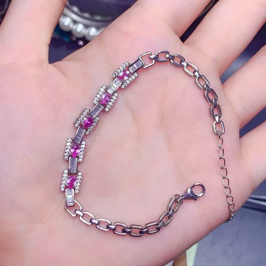 

KJJEAXCMY High quality Simple Natural Pink Sapphire Bracelet S925 Silver Inlaid Simple Palace High-End Design Women's Jewelry