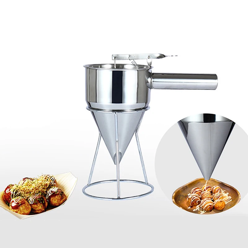 

Stainless Steel Takoyaki Piston Funnel With Support Sauce Cream Dosing Funnel Sauce Kitchen Appliance For Taiyaki Waffle Making