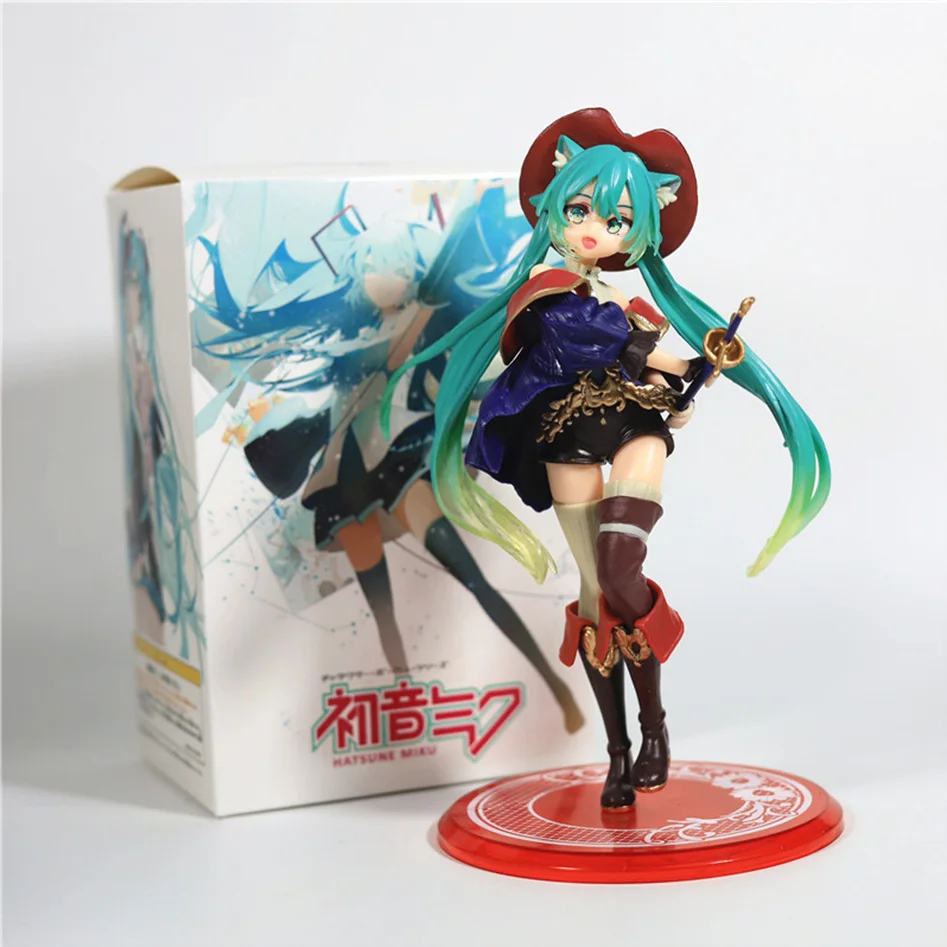 Hatsune Miku Desktop Cute Action Figure Tale Wonderland Miku Puss in Boots Anime Figurine Kawaii Girl Model Toy Adorable Decor