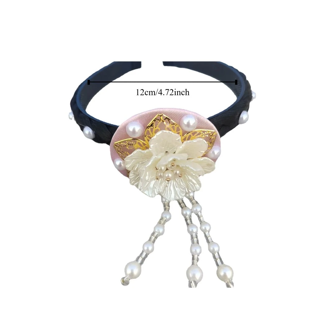 Fashion Flower Korean Headband Pearl Beaded Hanbok Hairband Tassel Ethnic Style Stage Dance Hair Hoop Wedding