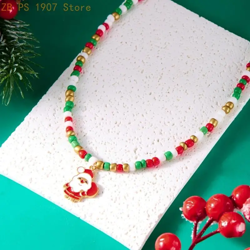 Holiday Beaded Necklace Christmas Tree Candy Cane Pendant Fashion Jewelry Gift 55KA