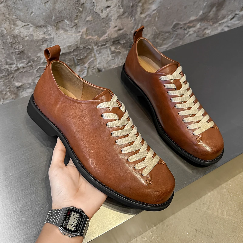 New High-end Commuting Bowling Shoes Height Increasing Derby Shoes Casual Formal Wear Business Personality Retro Lace Up Design