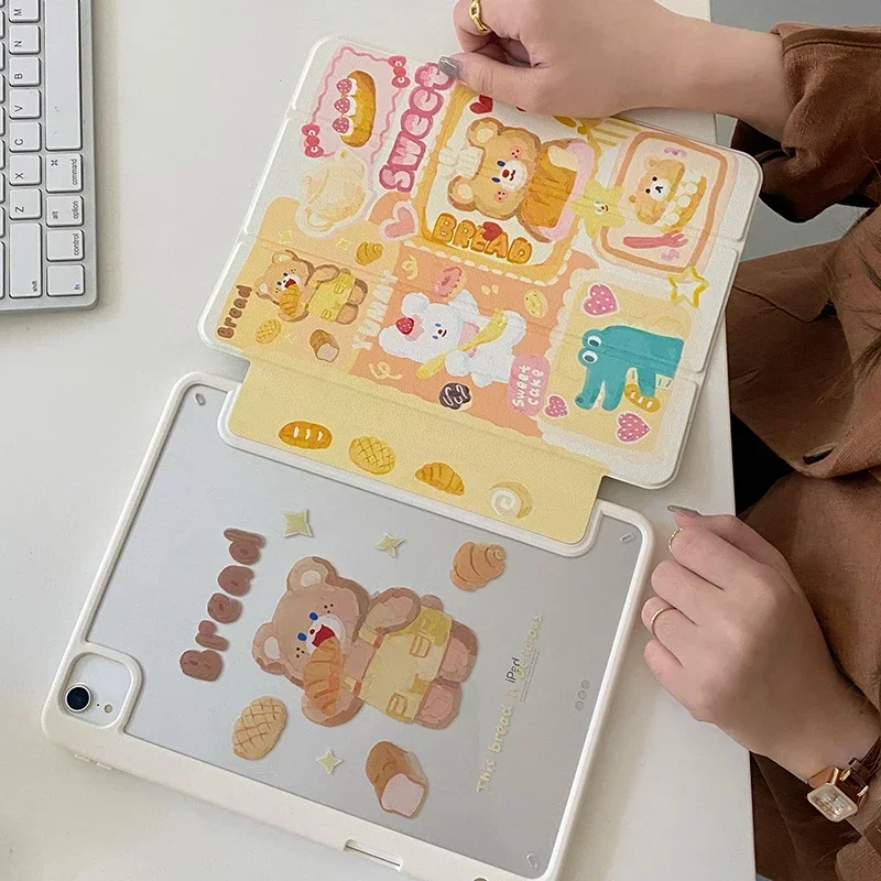 New IPad Full Series Case with Pencil Slot Stand, Cute Bear, Honeycomb Cooling, Drop Protection, Scratch and Wrinkle Resistant