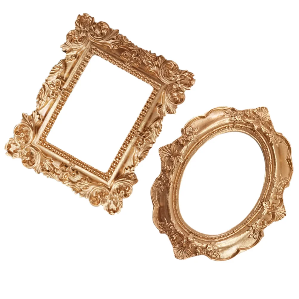 

2 Pcs Photo Frame Mini Dcorativ Picture Frames European Style Wall Desktop Golden