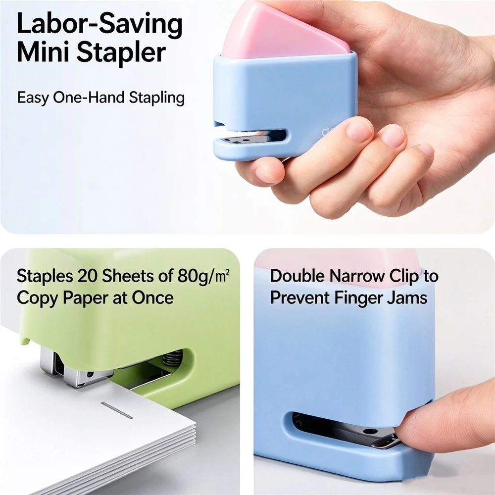 Ultra mini stapler set with 830 staples - can hold 20 sheets, anti pinch, easy to carry, perfect for offices, schools, and gifts
