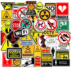 50Pcs Warning Danger Banning Sign Stickers for Laptop Luggage Guitar Skateboard Snowboard Car Decals Sticker Waterproof