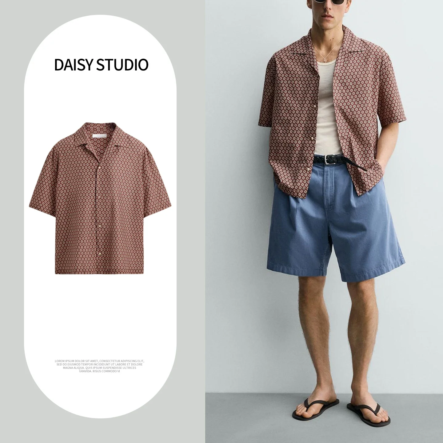 

New Summer Men's Casual Loose Fit Geometric Print Short Sleeve Shirt Comfortable Breathable Polyester Fiber Open Cardigan