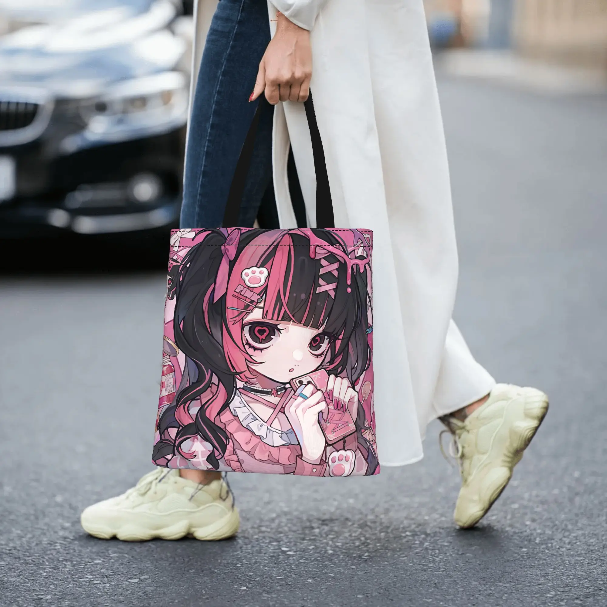 Bags For Woman Colorful Anime Girl Shopping Bag Its bags Reusable Double Sided Canvas Tote Bag Shoulder  Handbag
