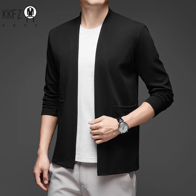 New Men\'s Business Casual Long Sleeved Solid Color Cloak Jacket Knitted Comfortable and Fashionable All Season Versatile Top
