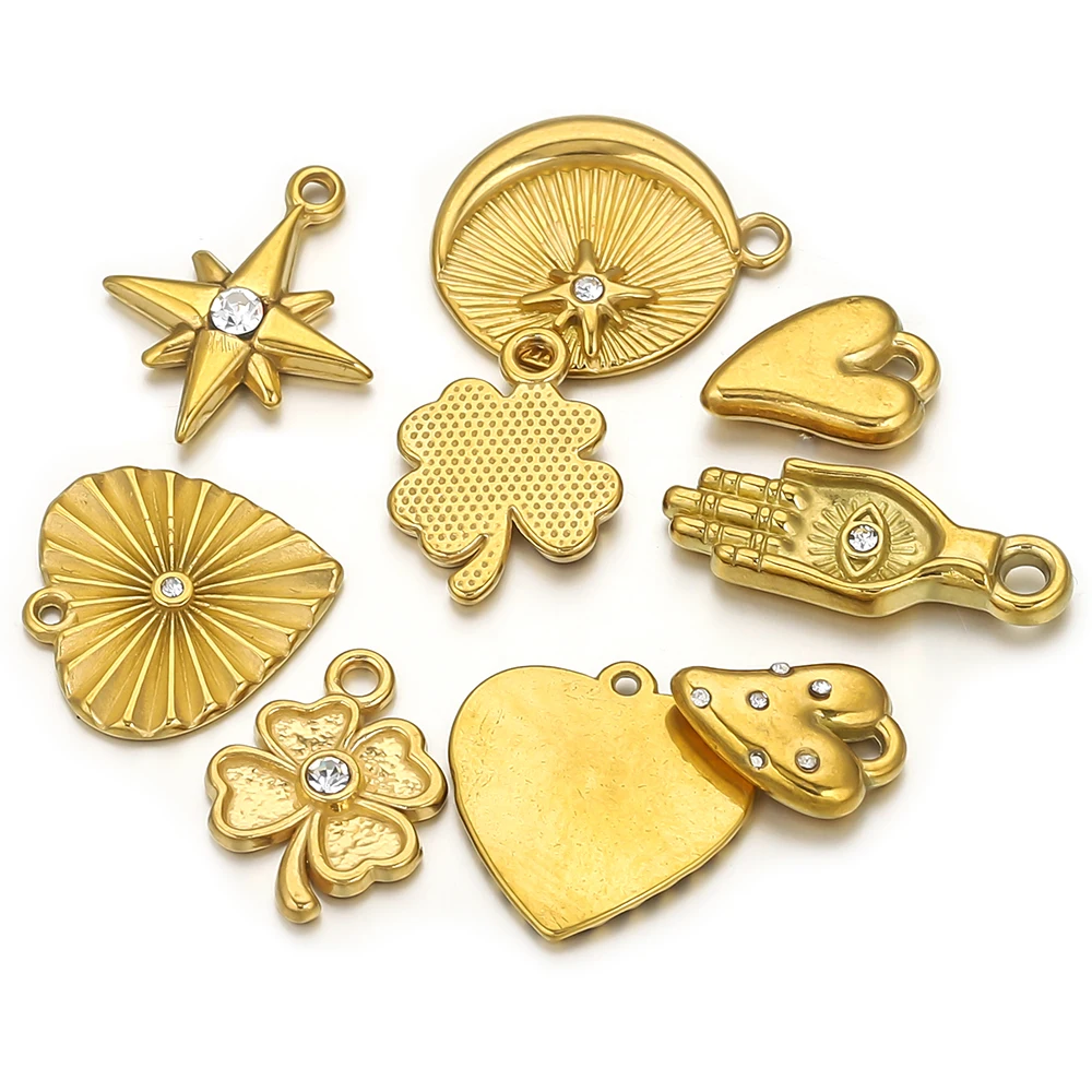 4pcs Stainless Steel Small Charms Heart Hand Palm Gold-plated PVD for DIY Necklaces Earring Jewelry Making Accessories Wholesale