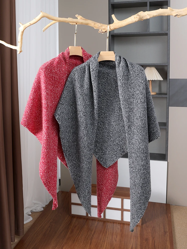 2025 سميكة كبيرة هيذر الغزل مثلث وشاح شال 100% الصوف مزيج النسيج المرأة محبوك اكسسوارات التفاف عادية لينة الدافئة دافئ #3