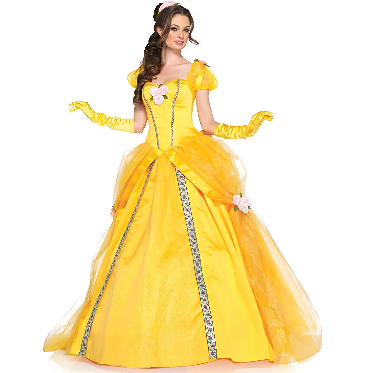 فستان طويل أصفر للبالغين من Beauty And the Beast Belle، زي الهالوين، بدلة الأميرة التنكرية للكرنفال للنساء