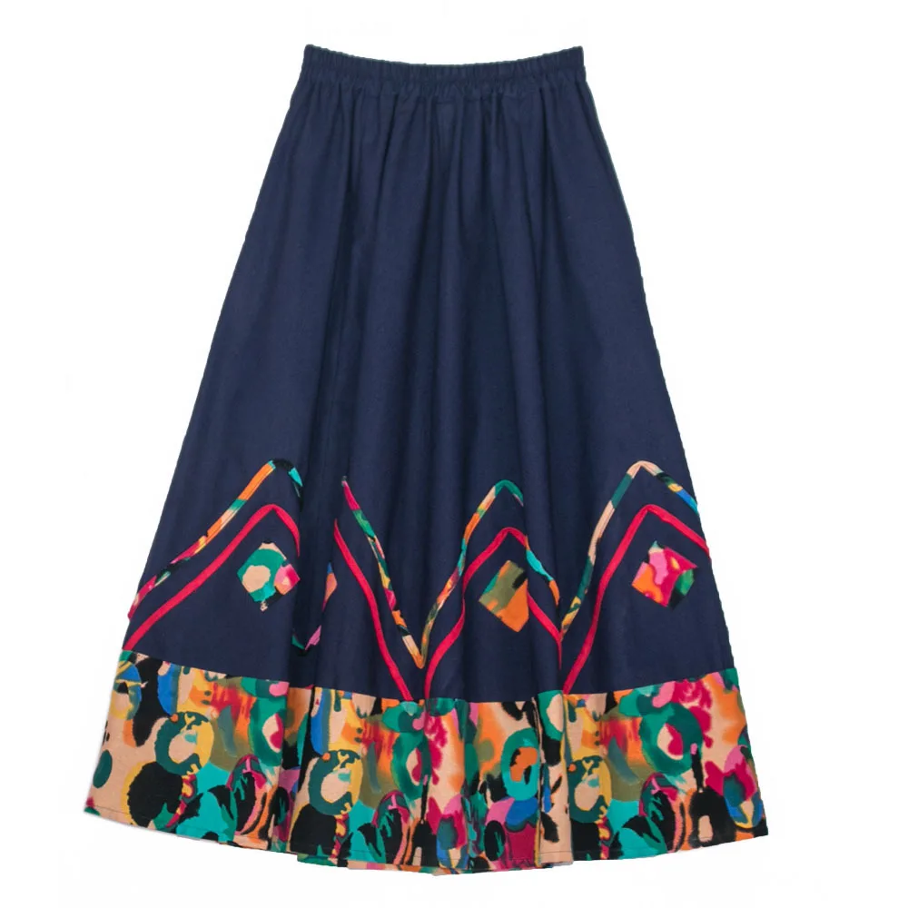 TIYIHAILEY Printed Skirts Long Maxi A-line Elastic High Waist Women Cotton And Linen Patchwork Ladies New Fashion 2025